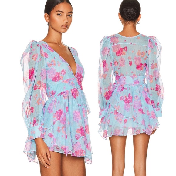 LoveShackFancy Blue Floral Mini Dress - Picture 14 of 15